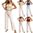 thumbnail image 1 of Xaqiouau Women Cute Floral Pajama Set Cami Tank Top and Pants 2 Piece Lounge Set Lace Trim Sleepwear Casual Home Outfit, 1 of 7