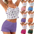 thumbnail image 1 of Xaqiouau Women Floral Cami Pajama Set Ribbed Tank Top and Shorts 2 Piece Lounge Sleepwear Casual Summer Outfit, 1 of 8