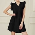 thumbnail image 1 of Xaqiouau Women Solid Eyelet Mini Dress Ruffle Sleeve V Neck Lace Trim A Line Casual Summer Beach Vacation Sundress, 1 of 8