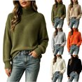 thumbnail image 1 of Xaqiouau Women Thick Textured Waffle Knit Turtleneck Sweater Soft Blend Oversized Long Sleeve Rib Cuff Fall Winter Warm Pullover Top Army Green M, 1 of 6