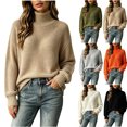 thumbnail image 1 of Xaqiouau Women Thick Textured Waffle Knit Turtleneck Sweater Soft Blend Oversized Long Sleeve Rib Cuff Fall Winter Warm Pullover Top Khaki XXL, 1 of 7