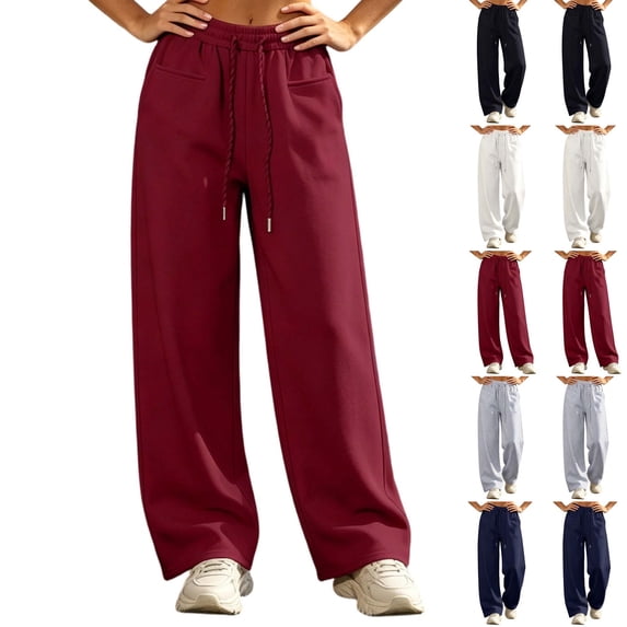 Xaqiouau Women Wide Leg Sweatpants High Waisted Baggy Lounge Pants Loose Fit Casual Joggers Drawstring Athletic Trousers with Pockets