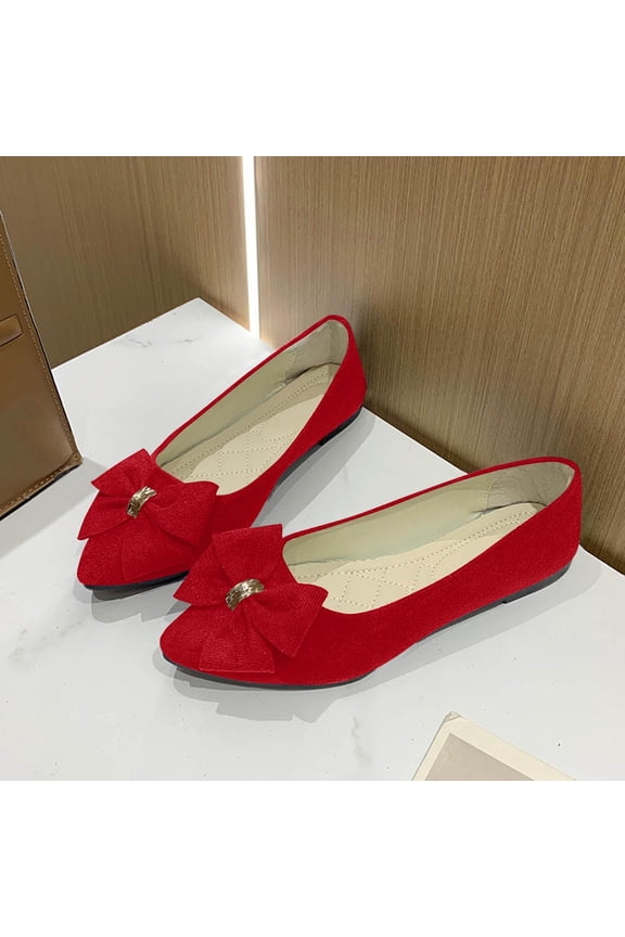 Women's Bow Flat Shoes with Metal Buckle Pointed Toe Loafers Soft Insole Daily Wear