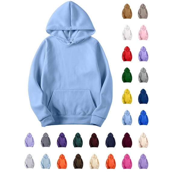 Xaqiouau Women's Casual Hoodie Pullover Long Sleeve Hooded Sweatshirt with Kangaroo Pocket Solid Color Fall Winter Everyday Basic Layer 1-Sky Blue L