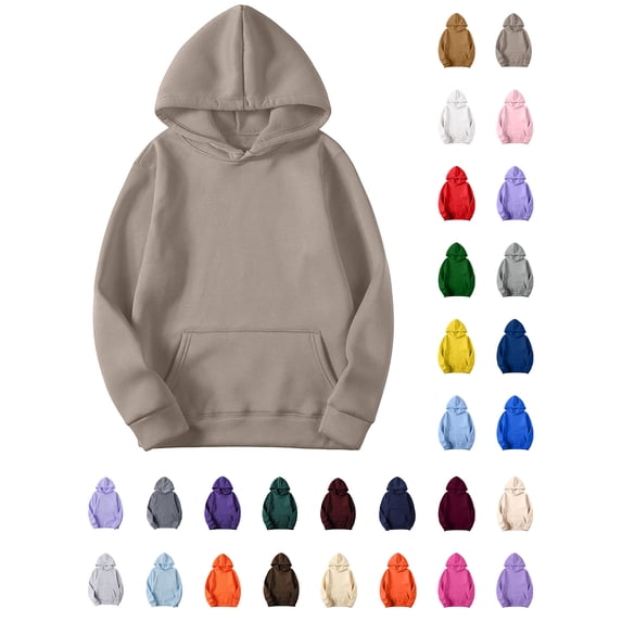 Xaqiouau Women's Casual Hoodie Pullover Long Sleeve Hooded Sweatshirt with Kangaroo Pocket Solid Color Fall Winter Everyday Basic Layer Beige L