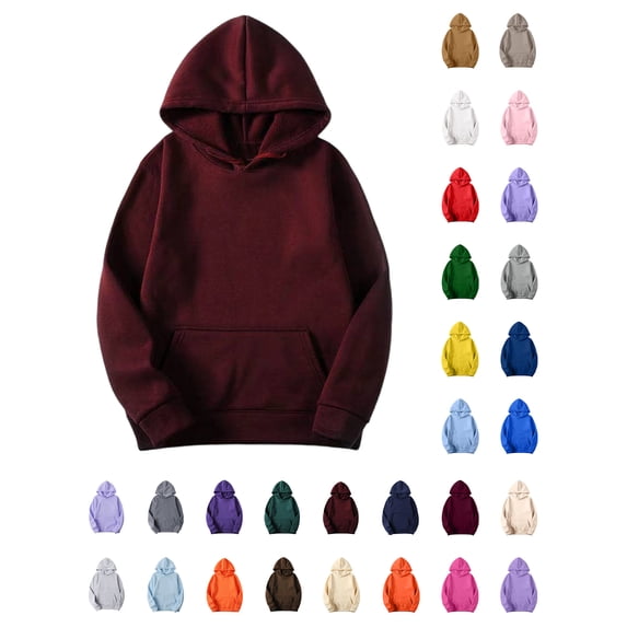 Xaqiouau Women's Casual Hoodie Pullover Long Sleeve Hooded Sweatshirt with Kangaroo Pocket Solid Color Fall Winter Everyday Basic Layer Wine XXXL