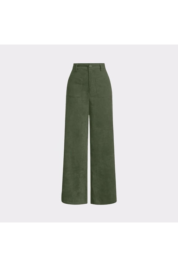 Women's Corduroy High Waist Wide Leg Trousers | Front Patch Pocket Casual Pants
