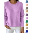 thumbnail image 1 of Xaqiouau Women's Crew Neck Knit Pullover Sweater Solid Color Long Sleeve Straight Fit Ribbed Trim Basic Winter Top Casual Warm Everyday Wear Rose Gold XL, 1 of 6