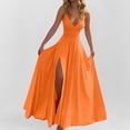 thumbnail image 1 of Xaqiouau Women's Elegant Spaghetti Straps Deep V Neck Backless High Slit Floor-Length Maxi Dress Soft Flowy A-Line Formal Evening Gown for Prom Party Wedding Guest Cocktail, 1 of 6