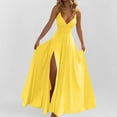 thumbnail image 1 of Xaqiouau Women's Elegant Spaghetti Straps Deep V Neck Backless High Slit Floor-Length Maxi Dress Soft Flowy A-Line Formal Evening Gown for Prom Party Wedding Guest Cocktail, 1 of 6