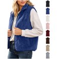 thumbnail image 1 of Xaqiouau Women's Fleece Vest Sleeveless Zip Up Sherpa Jacket Solid Color Casual Cozy Layering Outerwear with Stand Collar Fall Winter Warm Gilet Blue L, 1 of 9