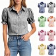 thumbnail image 1 of Xaqiouau Women's Gingham Check Puff Short Sleeve Button Down Shirts With Chest Pocket Casual Summer Polyester Spandex Blouses Black XXL, 1 of 7