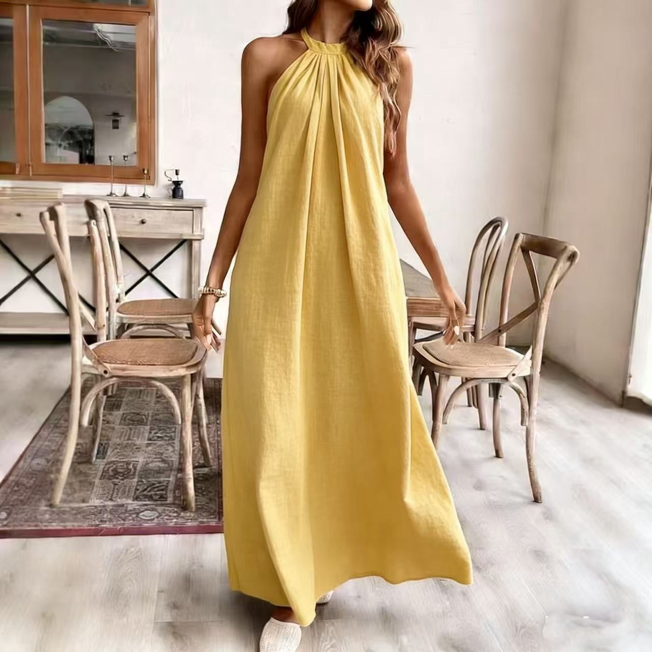 loose halter neck dress Halter Neck Sundress for Women Beach Casual Cami Dresses Loose Fit Comfy  Summer Long Dress 2026 Resort Wear, 2026 New Limited-time Off