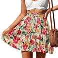 thumbnail image 1 of Xaqiouau Women's High Waist Drawstring Tiered Ruffle Floral Print Mini Skirt Flowy A Line Soft Lightweight Versatile Casual Basic Style Skirt, 1 of 6
