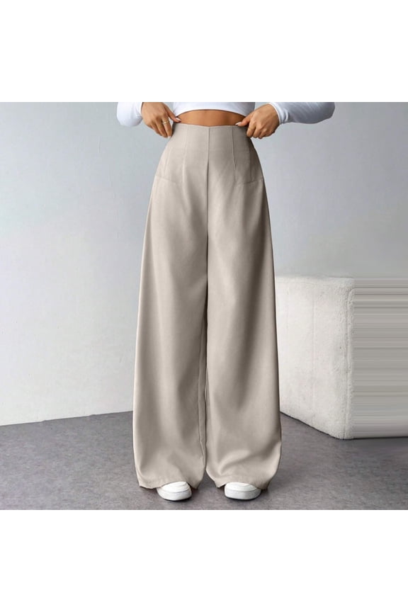 Women's High Waist Wide Leg Pants Structured Waist Lightweight Soft Drapey Breathable Figure Flattering Comfy Trousers