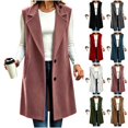 thumbnail image 1 of Xaqiouau Women's Long Sleeveless Trench Coat Lapel Collar Open Front Vest Jacket Casual Button Down Lightweight Duster Waistcoat Outerwear with Pockets, 1 of 6