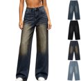 thumbnail image 1 of Xaqiouau Women's Loose Straight Cut Jeans Long Pants High Waist Wide Leg Denim Trousers with Pockets All Season Casual Daily Wear Relaxed Fit Bottoms Blue XS, 1 of 9