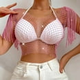 thumbnail image 1 of Xaqiouau Women's Mesh Rhinestone Fringe Sleeve Cover Up Party Club Wear Sparkly Beaded Netting Garment Long Sleeve Open Shoulder Blouse Layering Piece for Evening Dance Outfit Style, 1 of 9