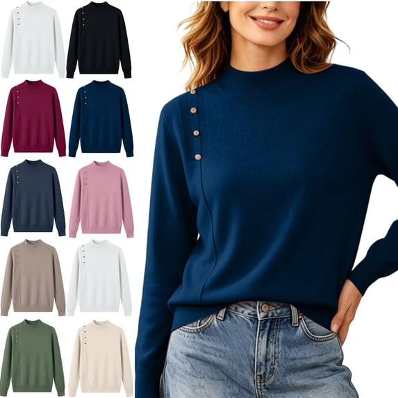 Xaqiouau Women's Mock Neck Pullover Sweater Long Sleeve Knit Top with ...