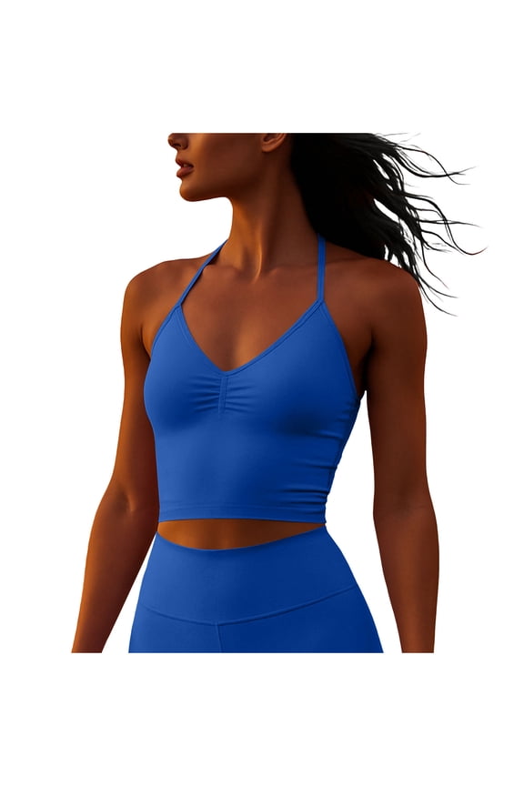 Women's Neck-Hugging V-Neck Cropped Sports Tank Top - Stretchy Yoga Camisole with Removable Padding, Multiple Color Choices for Fitness, Workout & Daily Leisure Wear