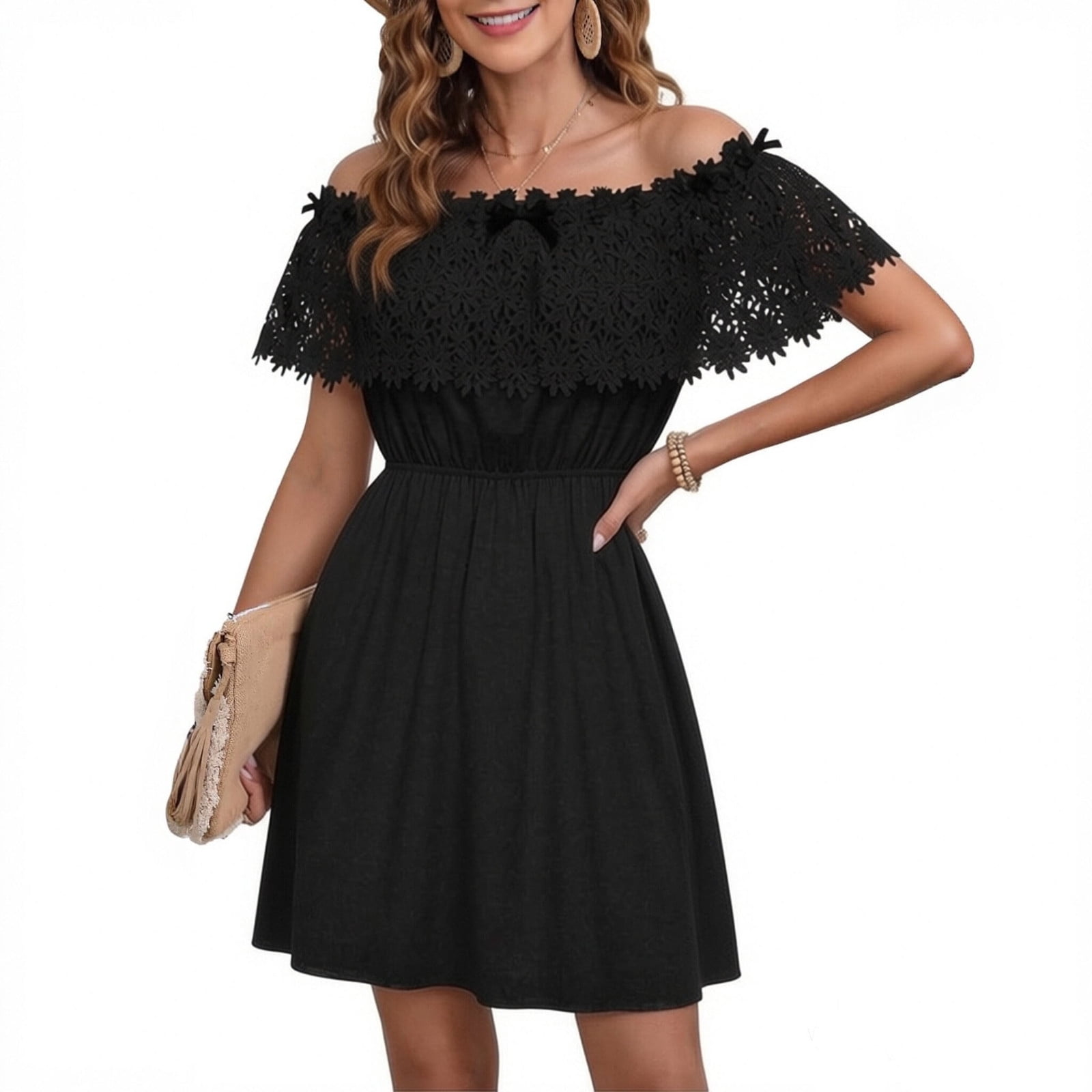 black off the shoulder crochet dress Sheer Crochet Off-Shoulder Cover-Up Dress