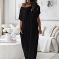 thumbnail image 1 of Xaqiouau Women's Off Shoulder Maxi Dress Casual Loose Short Sleeve T-Shirt Dress with Pockets Oversized Loungewear Beach Coverup, 1 of 5