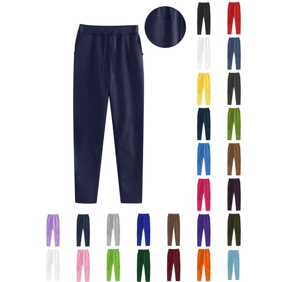 Xaqiouau Women's Pants Casual Trousers Women Sweatpants Solid Large Size Running Fitness Sports Pants With Three Pockets Navy XL