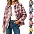 thumbnail image 1 of Xaqiouau Women's Plaid Jacket Button Down Long Sleeve Shirt Jacket Casual Gingham Shacket Lightweight Collared Coat Spring Fall Outerwear, 1 of 7