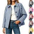 thumbnail image 1 of Xaqiouau Women's Plaid Jacket Button Down Long Sleeve Shirt Jacket Casual Gingham Shacket Lightweight Collared Coat Spring Fall Outerwear, 1 of 7