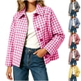 thumbnail image 1 of Xaqiouau Women's Plaid Jacket Button Down Long Sleeve Shirt Jacket Casual Gingham Shacket Lightweight Collared Coat Spring Fall Outerwear, 1 of 7