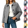 thumbnail image 1 of Xaqiouau Women's Plaid Jacket Button Down Long Sleeve Shirt Jacket Casual Gingham Shacket Lightweight Collared Coat Spring Fall Outerwear, 1 of 7
