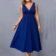 thumbnail image 1 of Xaqiouau Women's Plus Size Deep V Neck Sleeveless Twist Front High Waist A-Line Flowy Midi Dress Party Cocktail Wedding Guest Dress, 1 of 5