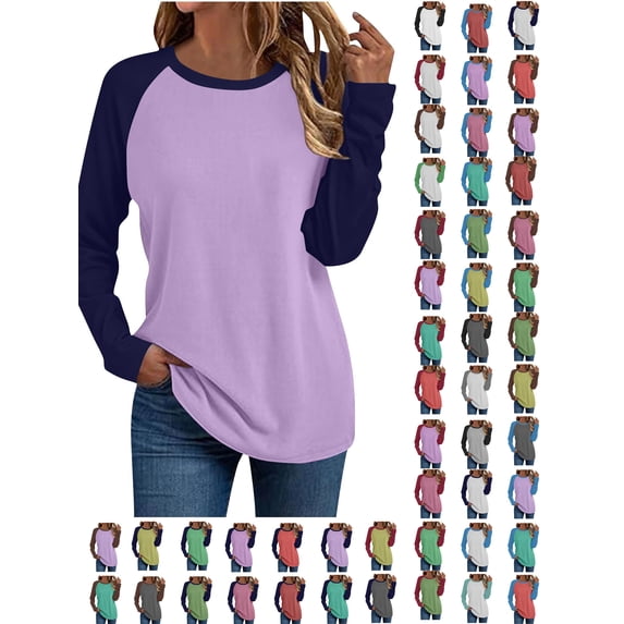 Xaqiouau Women's Raglan Sleeve T-Shirt Long Sleeve Crew Neck Colorblock Baseball Tee Casual Soft Stretchable Top Spring Fall Everyday Wear Pink M