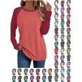 thumbnail image 1 of Xaqiouau Women's Raglan Sleeve T-Shirt Long Sleeve Crew Neck Colorblock Baseball Tee Casual Soft Stretchable Top Spring Fall Everyday Wear Red M, 1 of 6