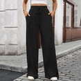 thumbnail image 1 of Xaqiouau Women's Ribbed Knit Wide Leg Pants – High Waist Drawstring Casual Trousers with Pockets, Multi-Color Options, 1 of 6
