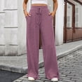 thumbnail image 1 of Xaqiouau Women's Ribbed Knit Wide Leg Pants – High Waist Drawstring Casual Trousers with Pockets, Multi-Color Options, 1 of 6