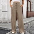 thumbnail image 1 of Xaqiouau Women's Ribbed Knit Wide Leg Pants – High Waist Drawstring Casual Trousers with Pockets, Multi-Color Options, 1 of 6