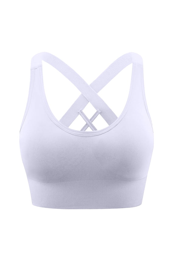 Women's Ribbed Workout Top with Strappy Back Detail - Supportive Exercise Bra for Yoga Running Gym Fitness - Soft Seamless Active Bralette with Wide Waistband