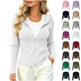 thumbnail image 1 of Xaqiouau Women's Ribbed Zip Up Hoodie Slim Fit Long Sleeve Hooded Jacket Lightweight Stretch Knit Full Zip Sweatshirt Casual Fall Winter Outerwear, 1 of 7