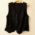 thumbnail image 1 of Xaqiouau Women's Sleeveless V Neck Linen Vest Button Front Loose Lightweight Breathable Natural Linen Fabric Waistcoat Casual Blazer Vest Versatile Comfortable Stylish Linen Outerwear, 1 of 8