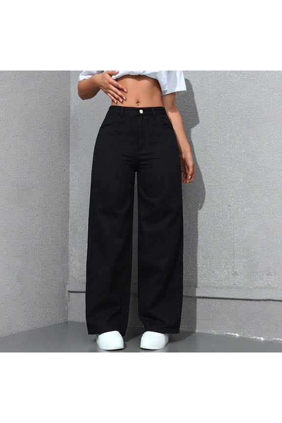 Women's Slim Fitting High Waisted And Buttocks Up Denim Flared Pants | Classic Denim Trousers with Functional Pockets