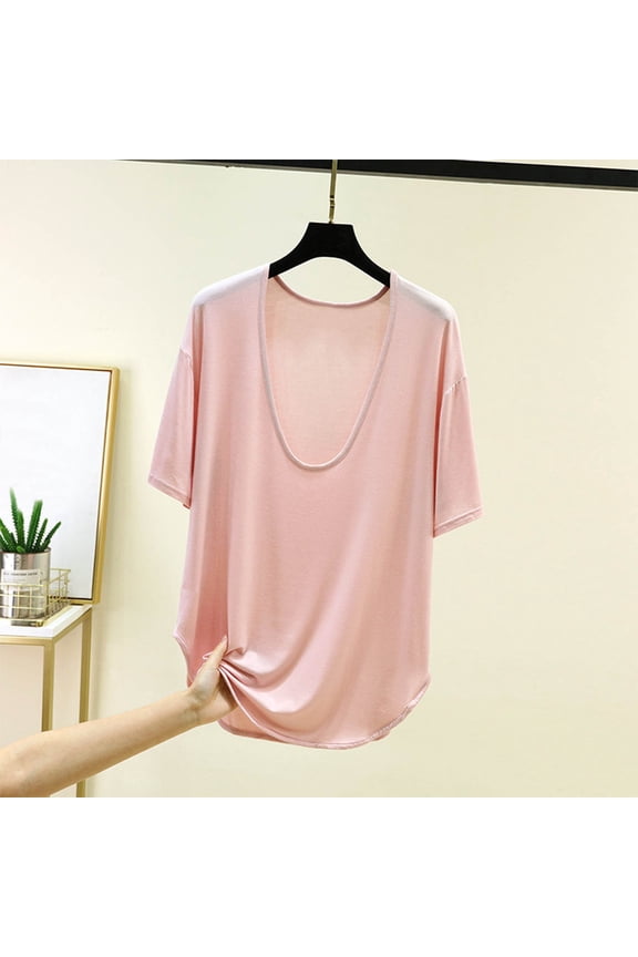 Women's Solid Soft Modal Short Sleeve T Shirt Casual Loose U Neck Comfortable Basic Tee Tops Daily Wear