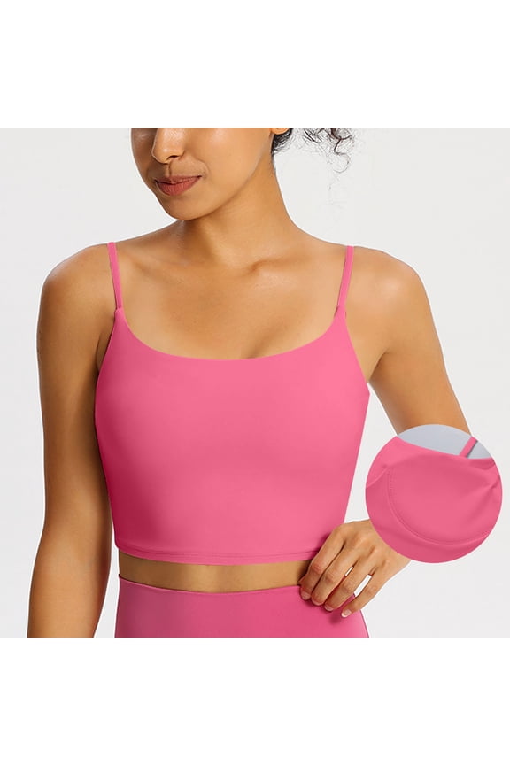 Women's Spaghetti Strap Camisole Sleeveless Padded Cup Crop Top Soft Stretchy Casual Summer Basic Upper Garment