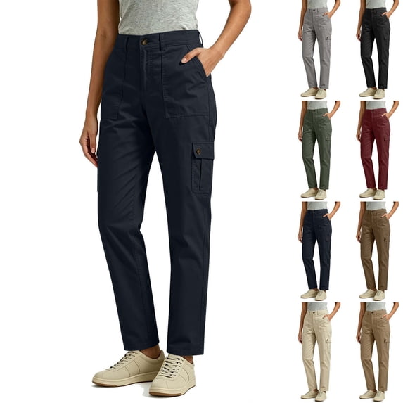Xaqiouau Women's Straight Leg Cargo Pants High Rise Utility Trousers with Multi Pockets Casual Work Pants