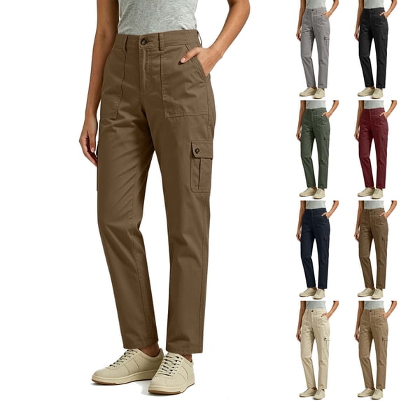 Xaqiouau Women's Straight Leg Cargo Pants High Rise Utility Trousers with Multi Pockets Casual Work Pants