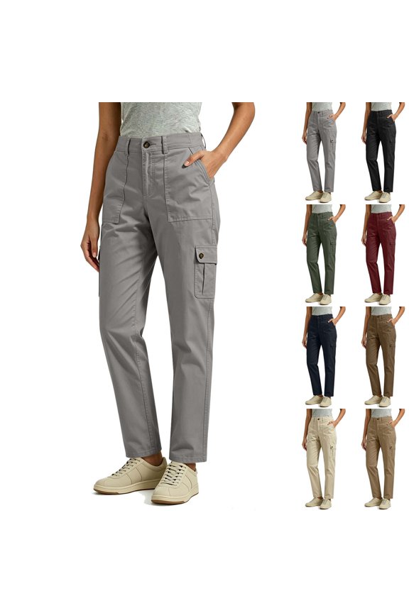 Women's Straight Leg Cargo Pants High Rise Utility Trousers with Multi Pockets Casual Work Pants