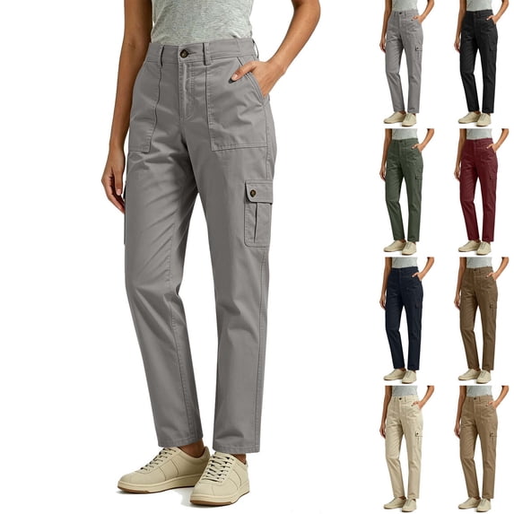 Xaqiouau Women's Straight Leg Cargo Pants High Rise Utility Trousers with Multi Pockets Casual Work Pants