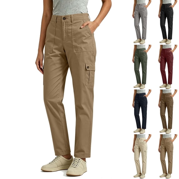 Xaqiouau Women's Straight Leg Cargo Pants High Rise Utility Trousers with Multi Pockets Casual Work Pants