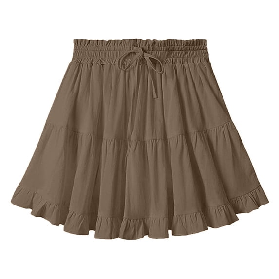 Xaqiouau Women's Tiered Ruffle Mini Skirt with Pockets - Elastic Waist Drawstring Flowy Lightweight Stretchy Trendy Short Skirt Versatile for Casual Daily Summer Vacation Beach Wear