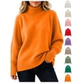 thumbnail image 1 of Xaqiouau Women's Turtleneck Sweater High Neck Long Sleeve Pullover Solid Color Thickened Knit Base Top Soft Warm Cozy Fall Winter Everyday Wear Orange M, 1 of 7